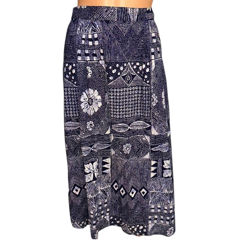 Vintage Orvis Women’s 100% Cotton Navy & White Floral Wrap Skirt ~ Size L